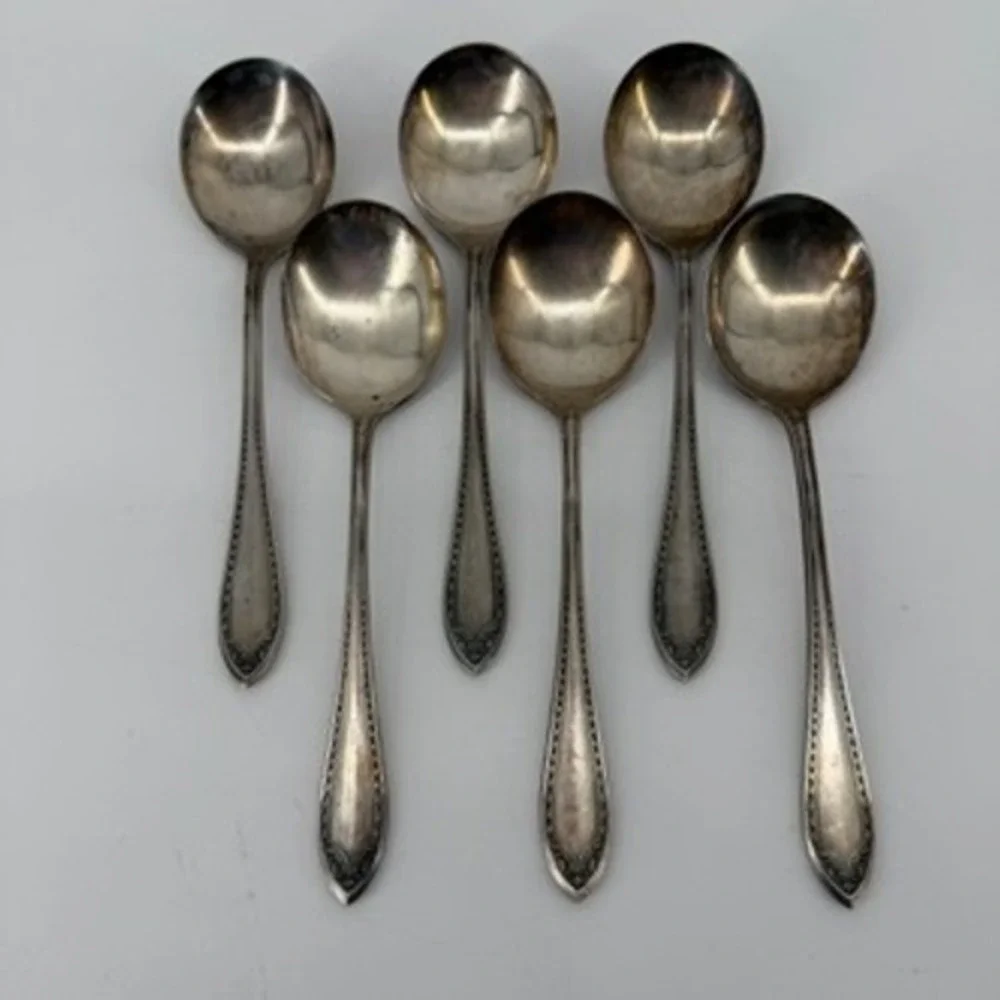 Oneida Community Silver Sheraton Gumbo Place Soup Spoons Set of 6 Silverplate 7